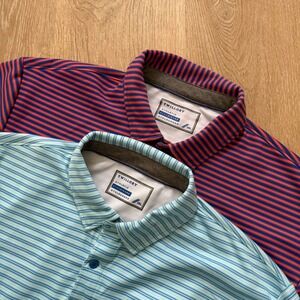 Twillory Athleisure Golf Polo Shirt Mens 2XL Blue Red Striped Performance Bundle